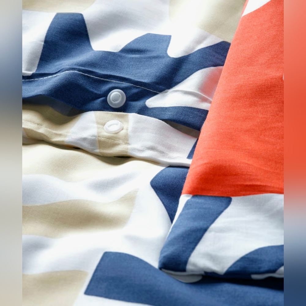 IKEA Duvet Cover 2 Pillow Case Set w/ Bold Blue, Red, Cream design! Full/Queen - Picture 4 of 5